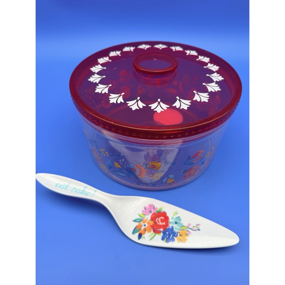 Pioneer Woman Mazie Bird Bouquet Treat Container Cake Server 2.8 Qt READ